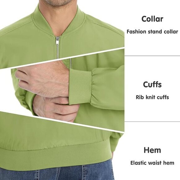 Men's Lightweight Bomber Jacket Windbreaker Casual Fall Spring Outdoor Coat (2XL - Picture 5 of 5